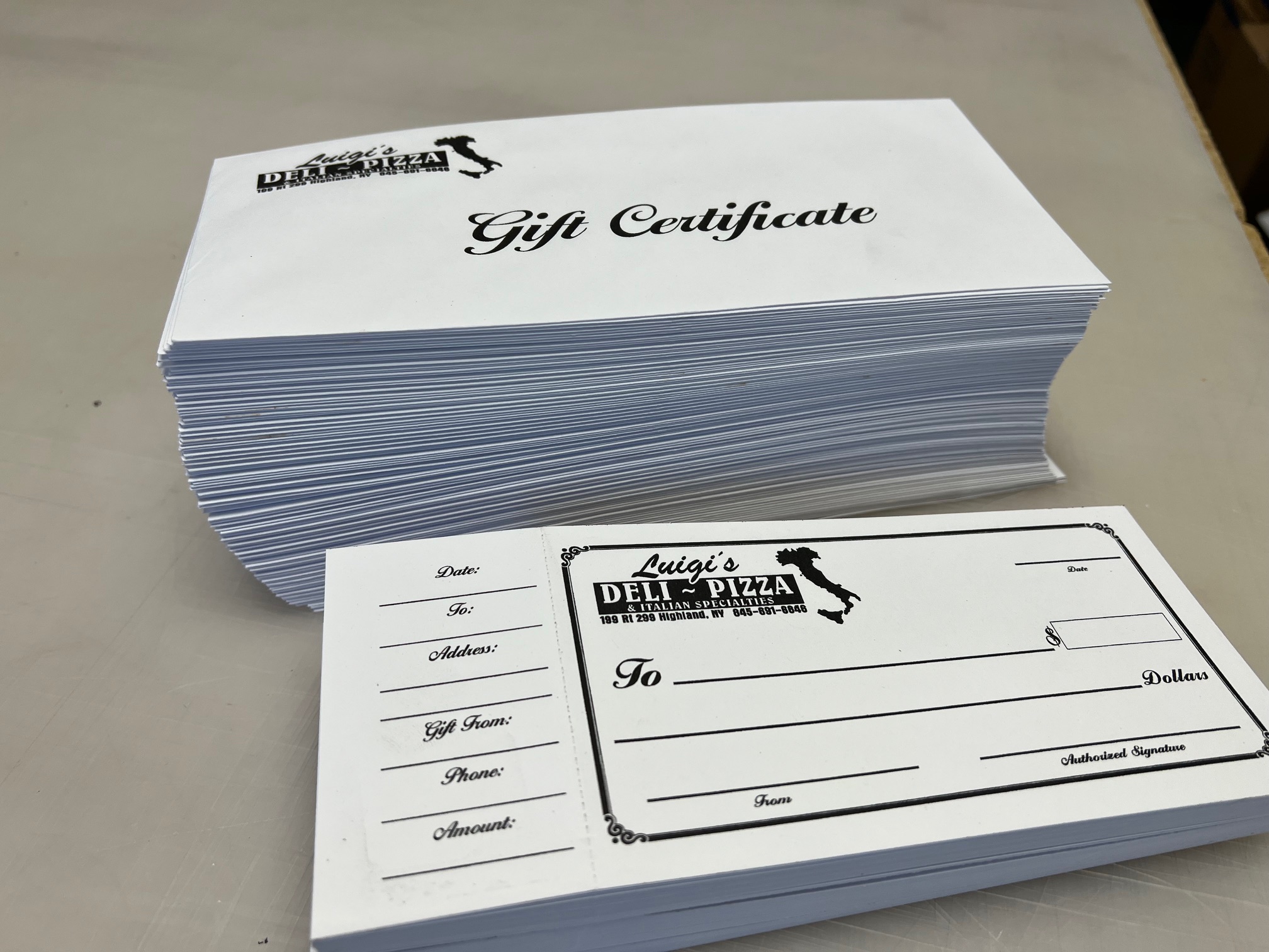 gift certificates and envelopes